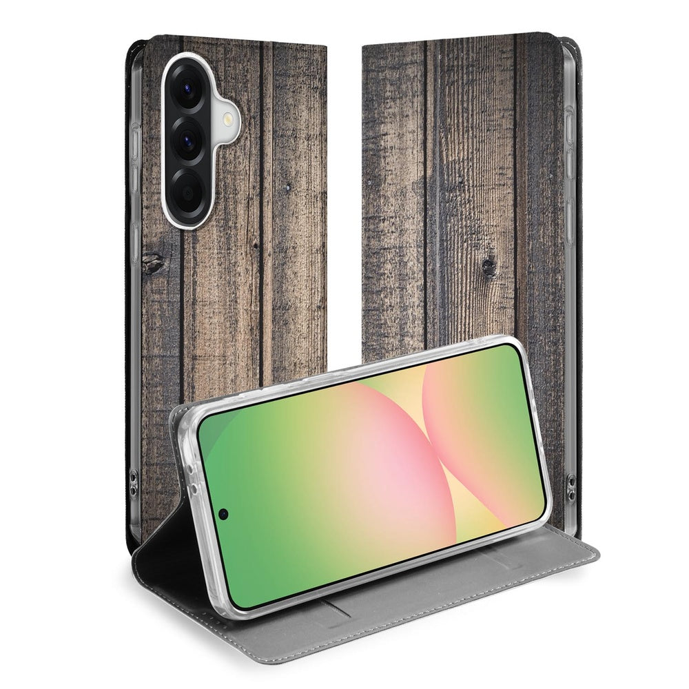 Samsung Galaxy A57 Book Case Steigerhout Vooraanzicht.