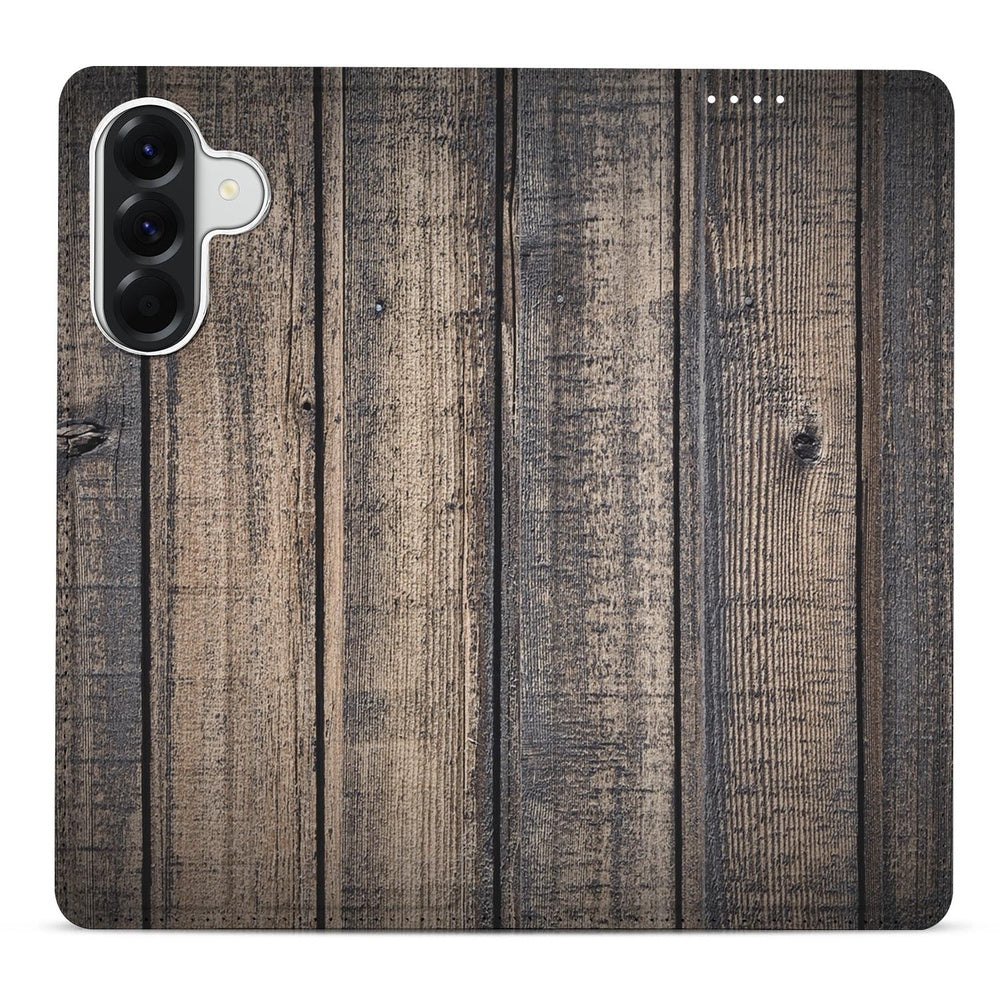 Samsung Galaxy A57 Book Case Steigerhout steigerhout-print vooraanzicht.