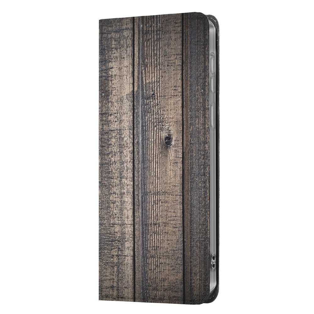 Samsung Galaxy A57 Book Case Steigerhout Houtlook Vooraanzicht.