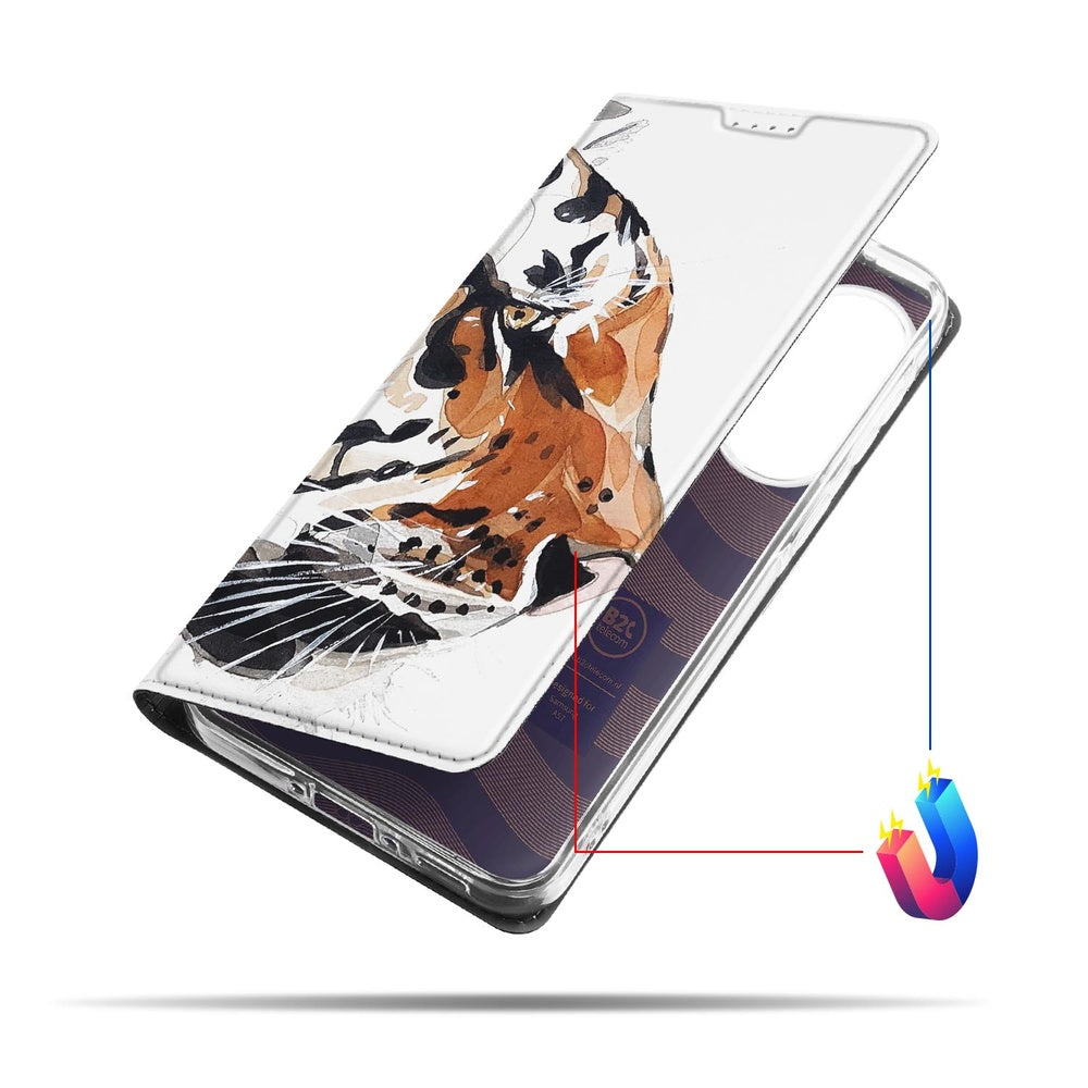 Samsung Galaxy A57 Book Cover Tiger Watercolor design vooraanzicht.
