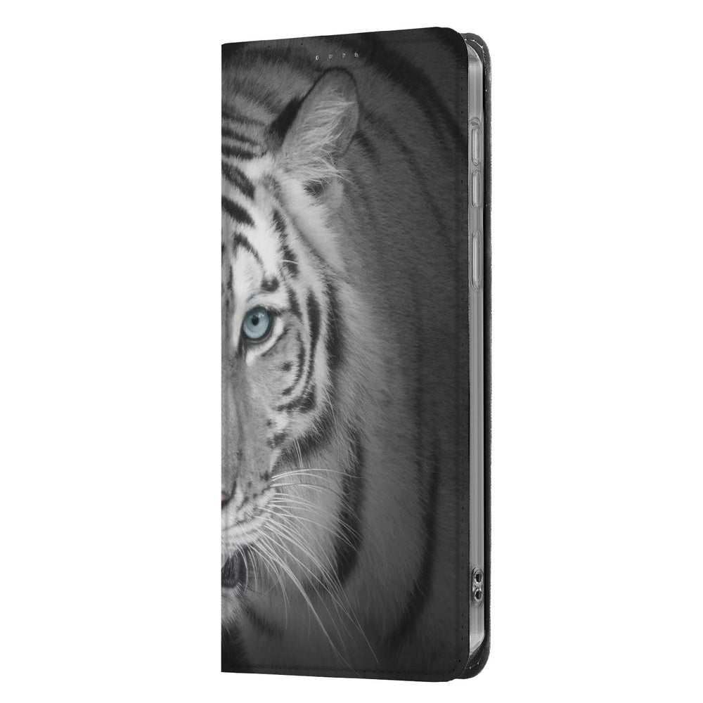 Samsung Galaxy A57 Bookcase Tijger Witte Tijgerprint Vooraanzicht.