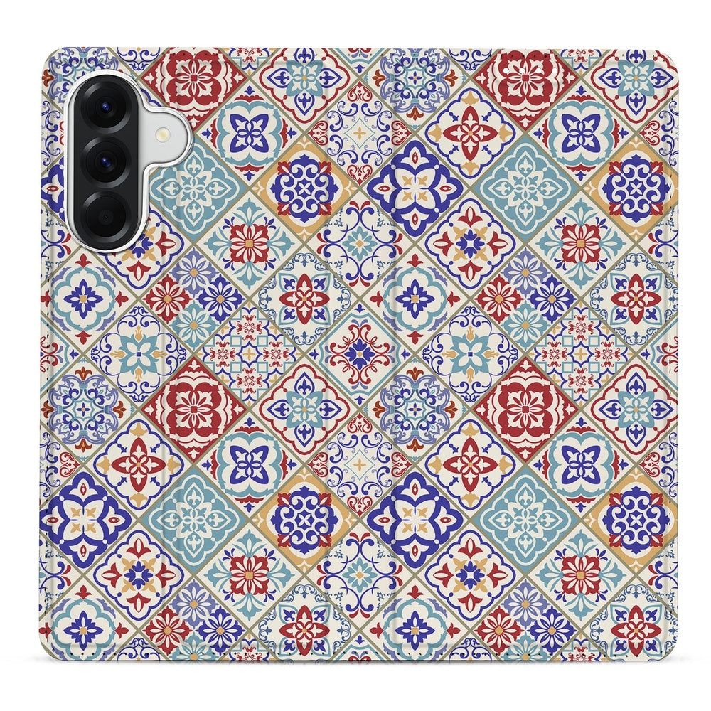 Samsung Galaxy A57 Telefoonhoesje Tiles Color detail weergave van kleurrijke tegelprint.