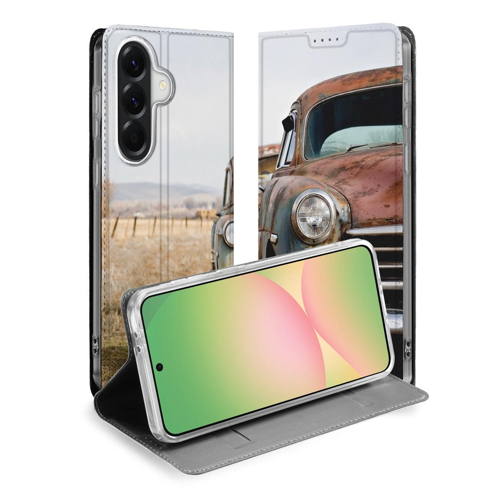 Samsung Galaxy A57 Book Case Vintage Auto book case vintage auto roestbruin vooraanzicht.