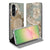 Samsung Galaxy A57 Book Cover Vintage Bird Flowers open view met vintage bloemen en vogels op teal achtergrond.
