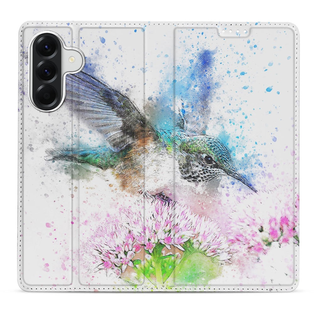 Samsung Galaxy A57 Flip Style Cover Vogel Vogelprint detail weergave.