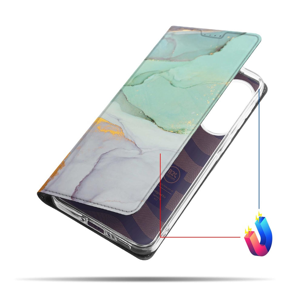 Samsung Galaxy A57 Book Cover Watercolor Mix book cover mintgroen goud detail.