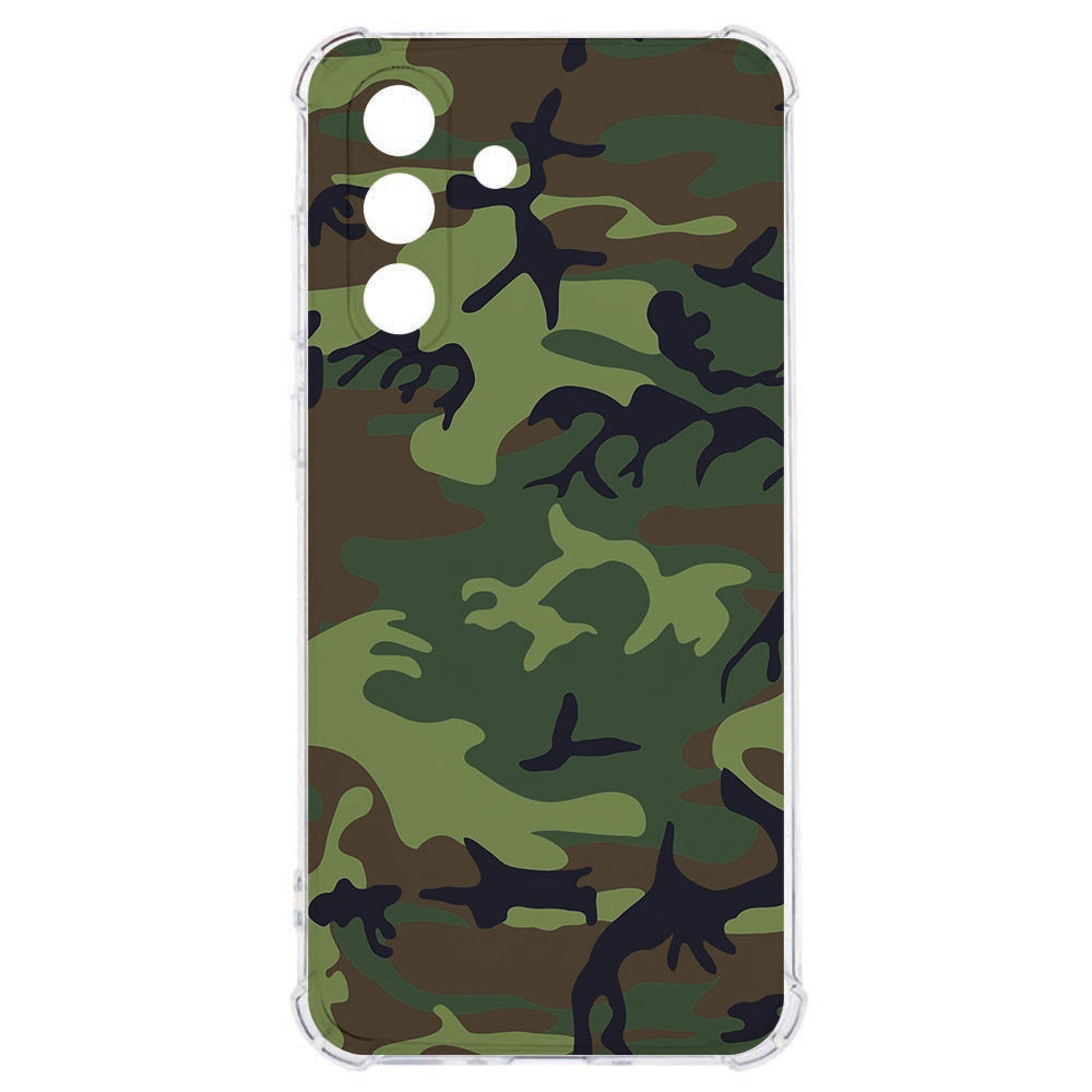 Samsung Galaxy A57 TPU Back Cover Army Dark Valbestendig camo-print transparant achterkant.