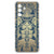 Samsung Galaxy A57 Flexibele back cover Beige Flowers Valbestendig Afbeelding van een transparant hoesje met een blauw-gouden ontwerp.