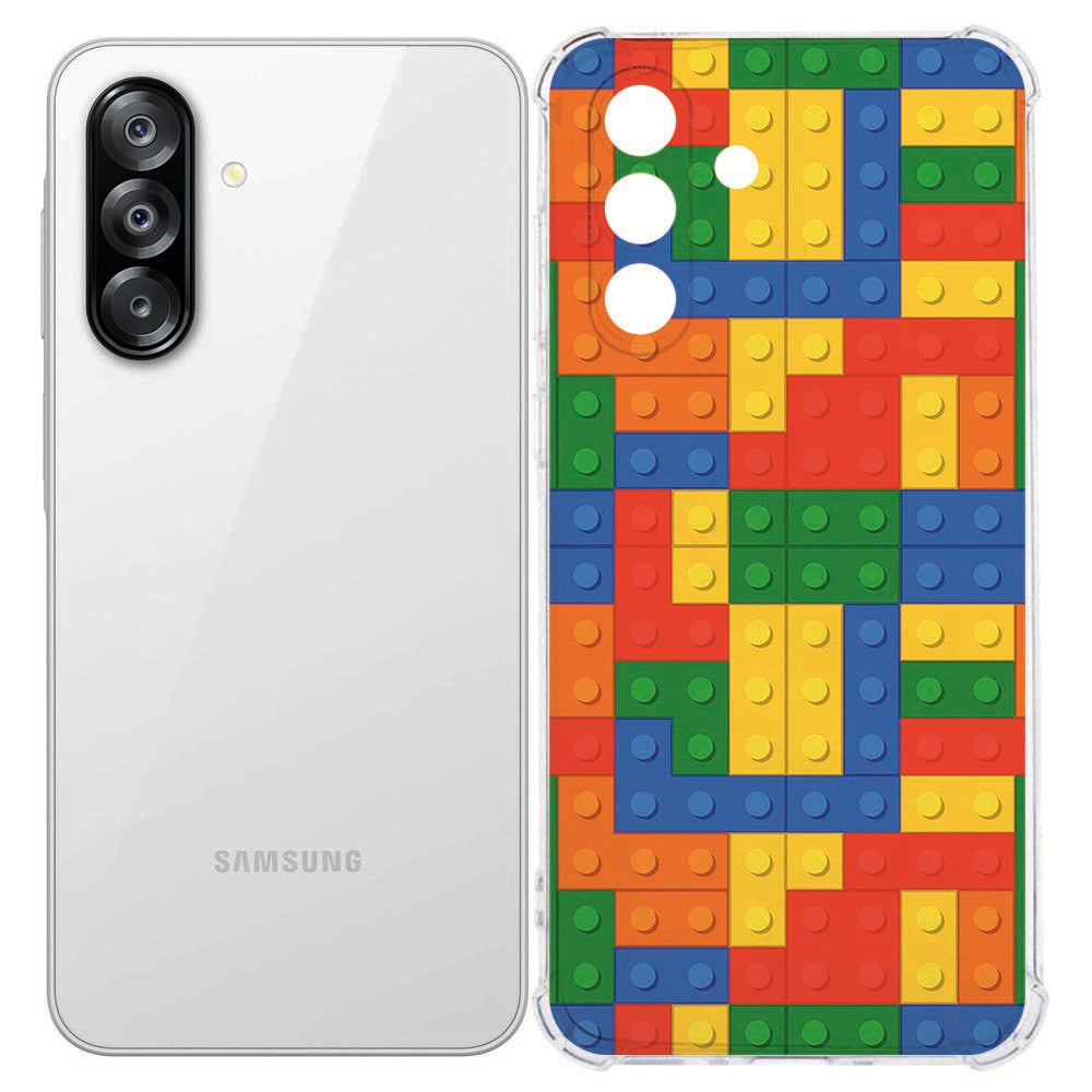 Samsung Galaxy A57 Backcover Hoesje Blokken Valbestendig kleurrijk ontwerp transparant aanzicht.