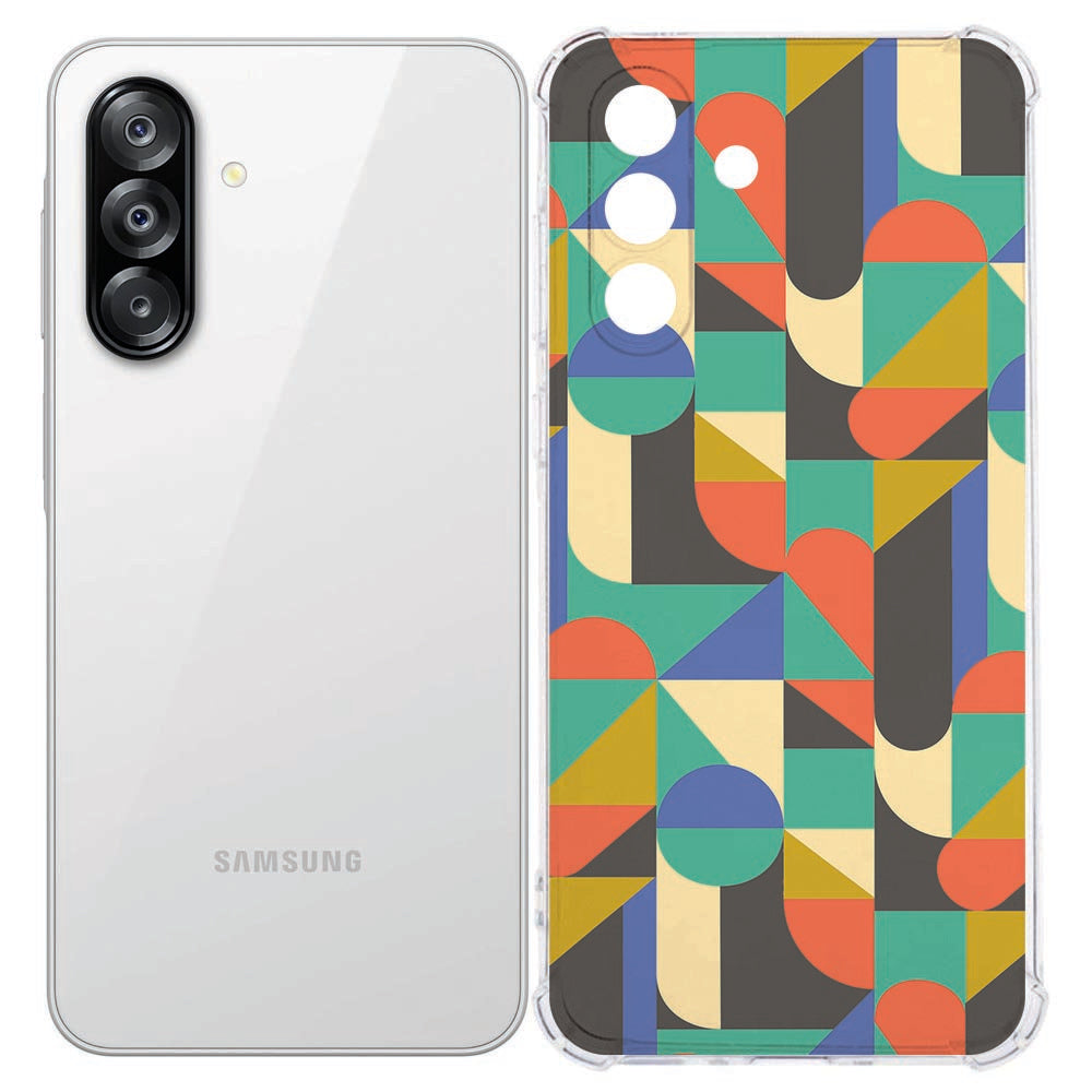 Samsung Galaxy A57 TPU Back Cover Funky Retro Antishock designkleur geometrisch achterkant.