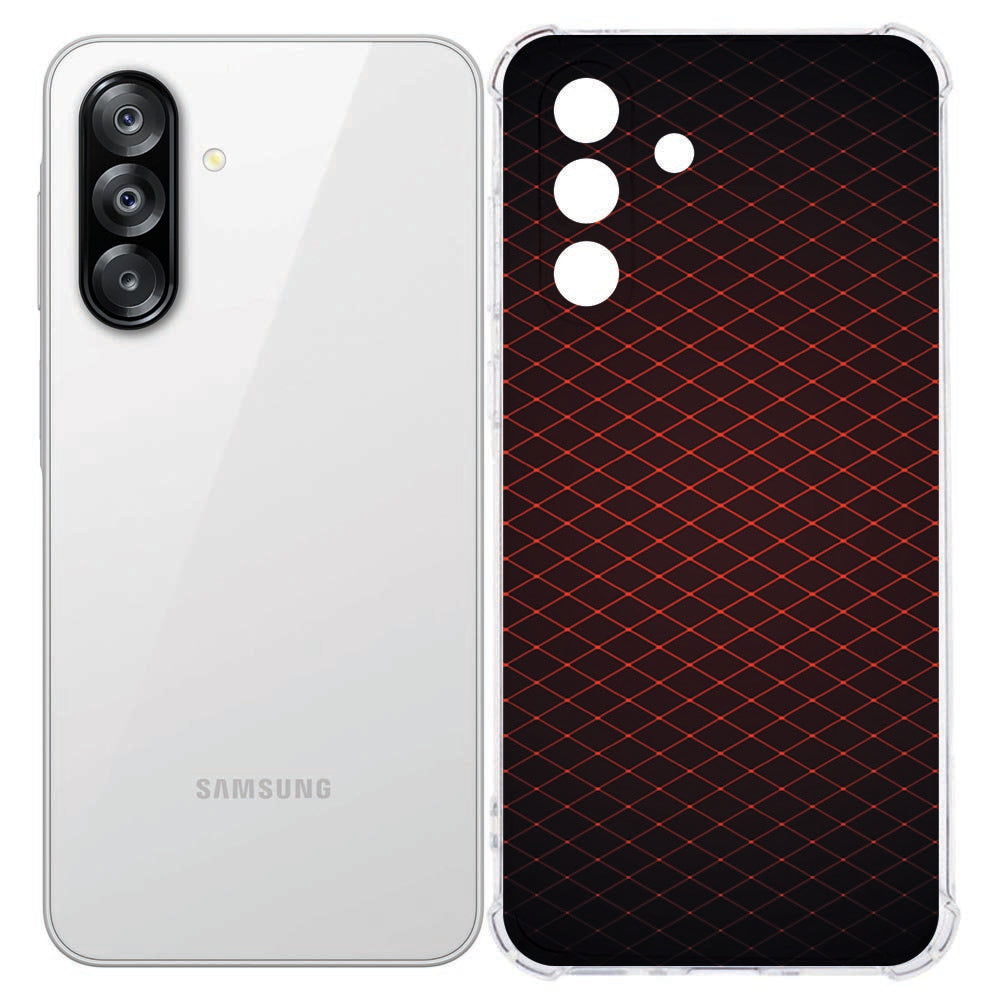 Samsung Galaxy A57 Flexibele back cover Geruit Rood Valbestendig Achteraanzicht met transparante randen.