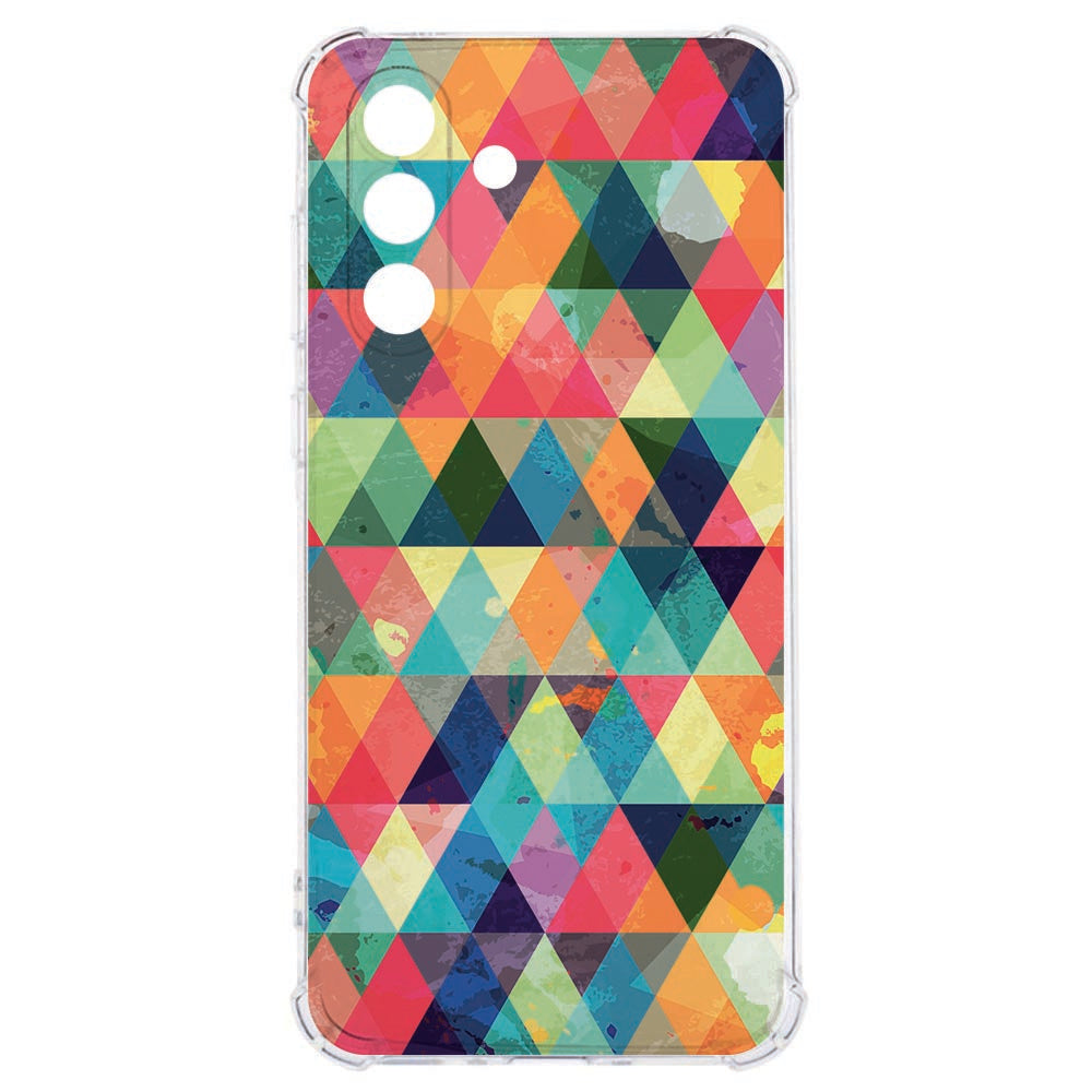 Samsung Galaxy A57 Backcover Hoesje Geruit Shockproof kleurrijk geometrisch patroon achteraanzicht.