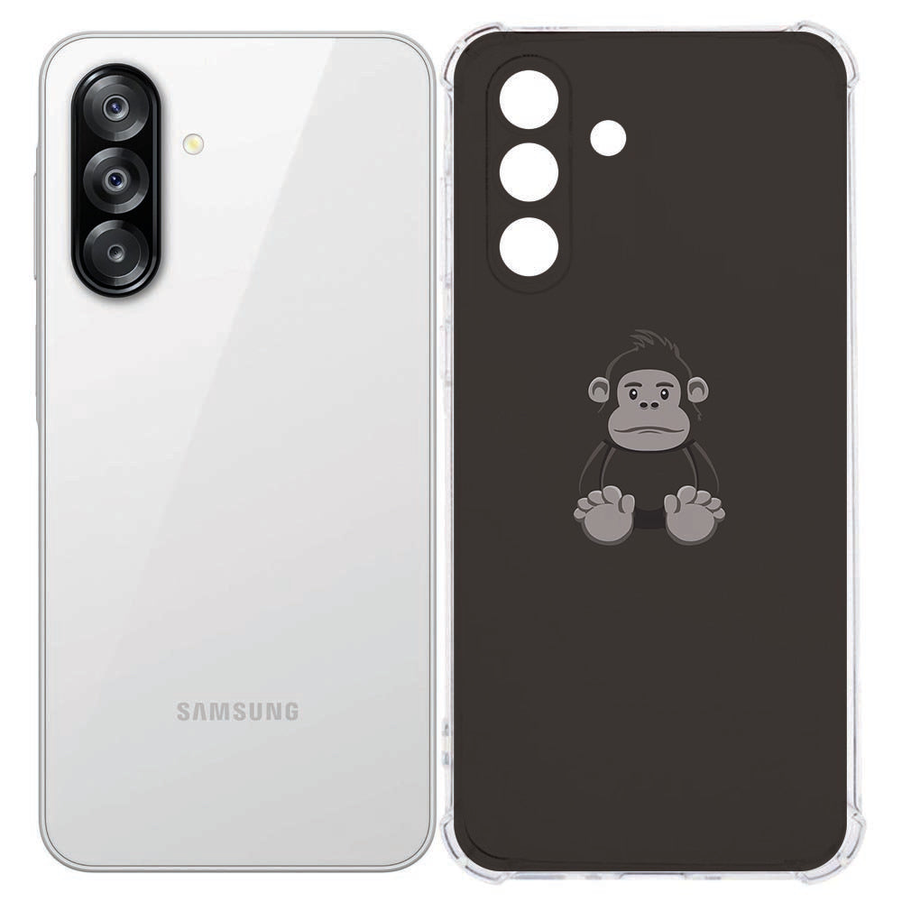 Samsung Galaxy A57 Softcase Gorilla Antishock zwart met gorilla-illustratie achterkant.