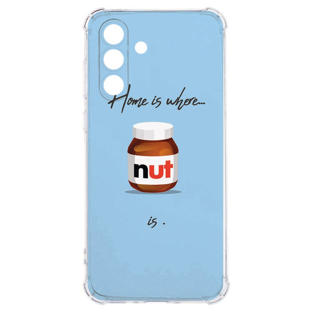 Samsung Galaxy A57 Flexibele back cover Nut Home blauw ontwerp achterzijde.
