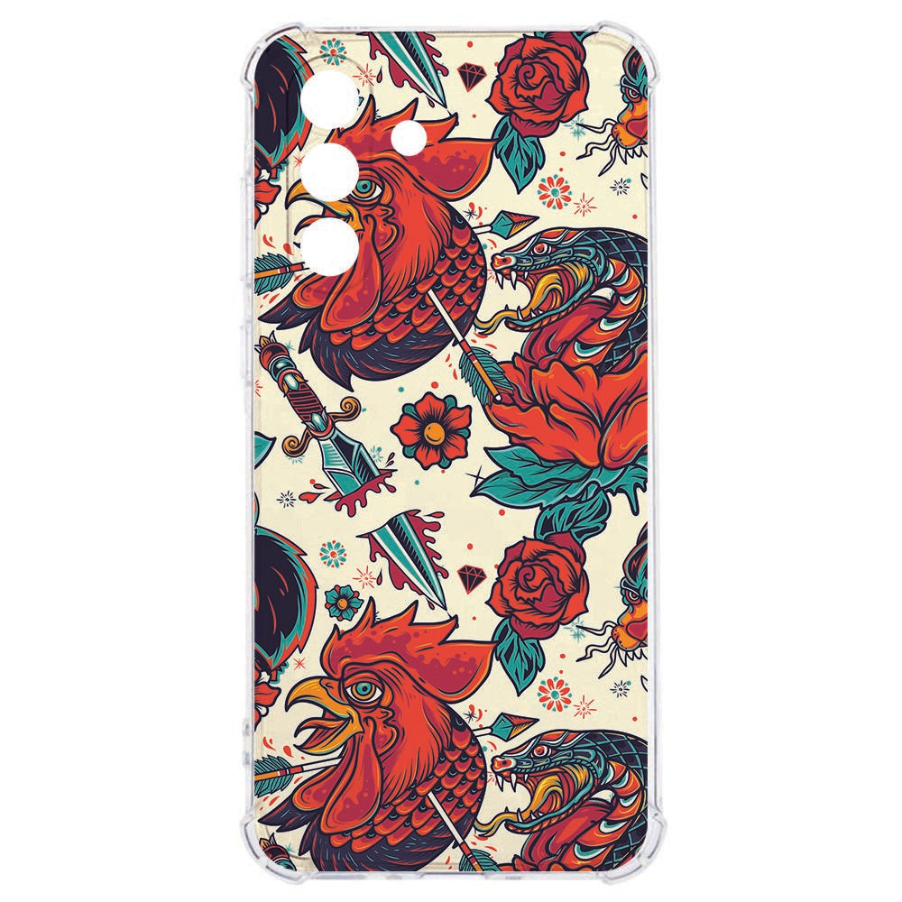 Samsung Galaxy A57 TPU Back Cover Old Skool Shockproof kleurrijk design met bloemen en dierenprint.
