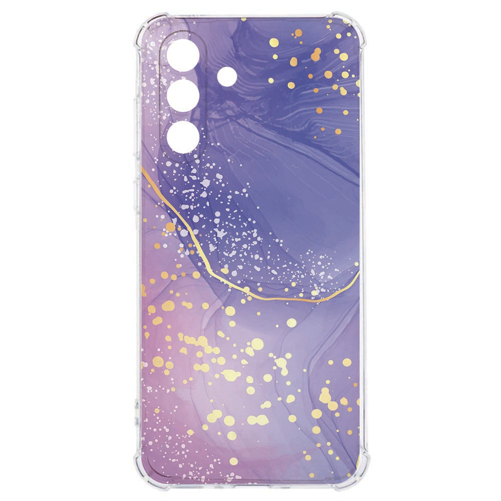 Samsung Galaxy A57 Softcase Watercolor Paars Schokbestendig Backzijde met lavendel en gouden accenten.