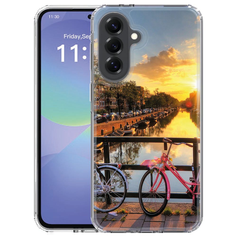 Achterkant van het Samsung Galaxy A57 TPU hoesje met Amsterdamse Grachten print