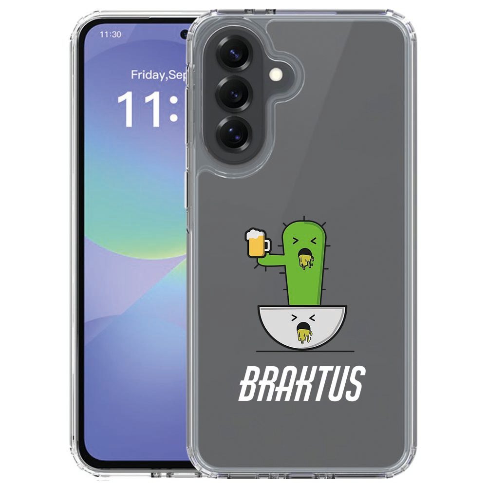 Samsung Galaxy A57 TPU hoesje met Braktus cactus-illustratie, gezien vanaf de achterkant