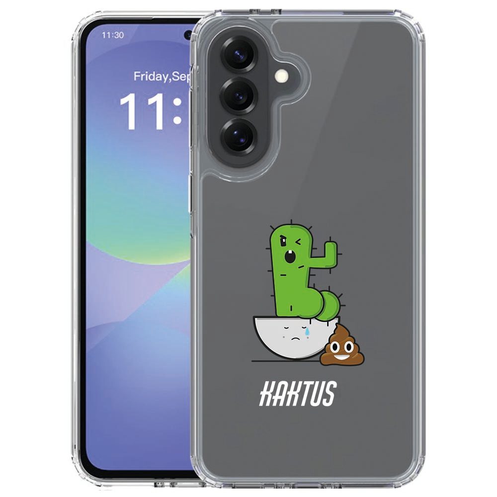 Samsung Galaxy A57 siliconen hoesje met Cactus Poo design op transparante achterkant