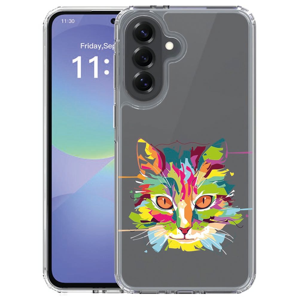 TPU hoesje Samsung Galaxy A57 Cat Color met meerkleurige kattenillustraties, achterkant
