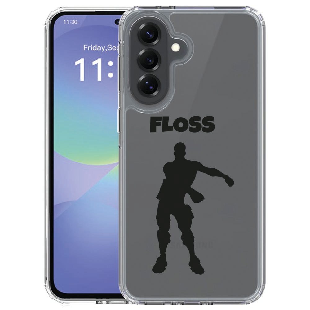 Floss TPU hoesje voor de Samsung Galaxy A57 met zwart dansend figuurtje op transparant TPU