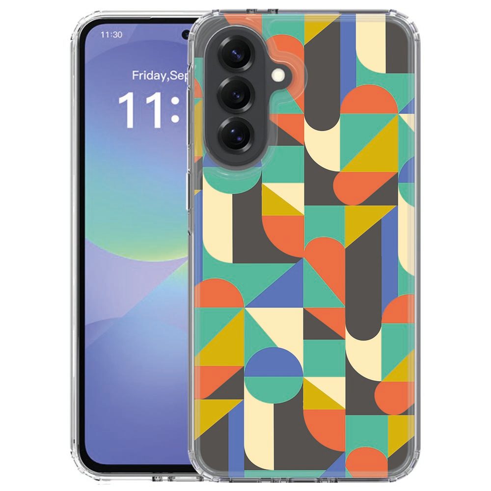 Samsung Galaxy A57 TPU hoesje met meerkleurig Funky Retro patroon, recht van achteren