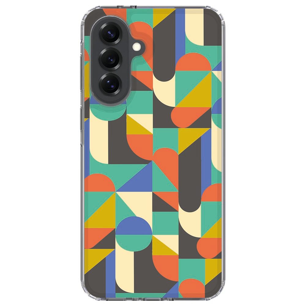 Schuine close-up van het Funky Retro golfpatroon op het Samsung Galaxy A57 hoesje