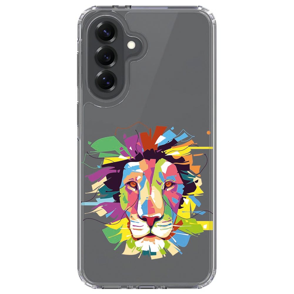 Samsung Galaxy A57 hoesje Lion Color vanaf de zijkant met zicht op de transparante randen