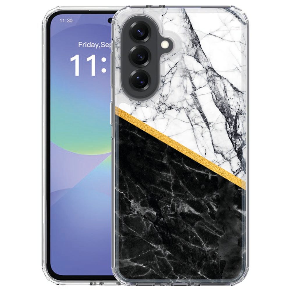 Back cover hoesje Marble White Black op de Samsung Galaxy A57, wit marmer met zwarte aders