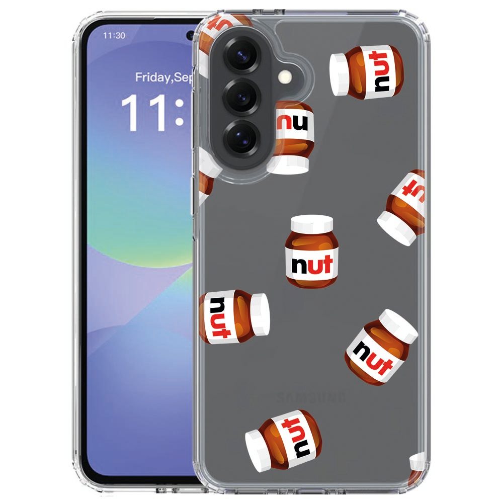 Samsung Galaxy A57 back cover hoesje met kleurrijke Nut Jar print, achteraanzicht