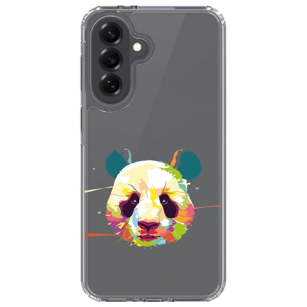 Schuin aanzicht van het Panda Color hoesje om de Samsung Galaxy A57 met kleurige accenten