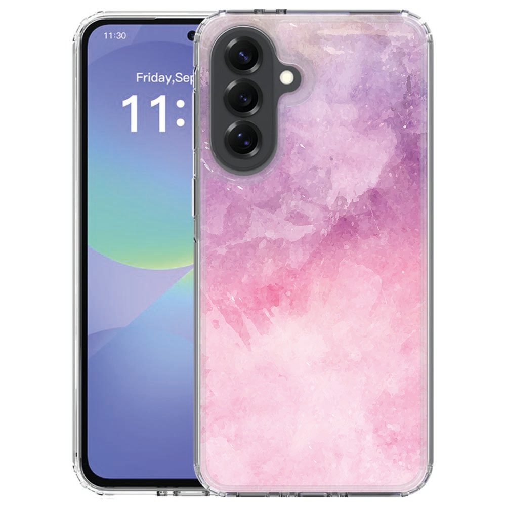 Achterkant van het Samsung Galaxy A57 siliconen hoesje met Pink Purple Paint waterverfdesign