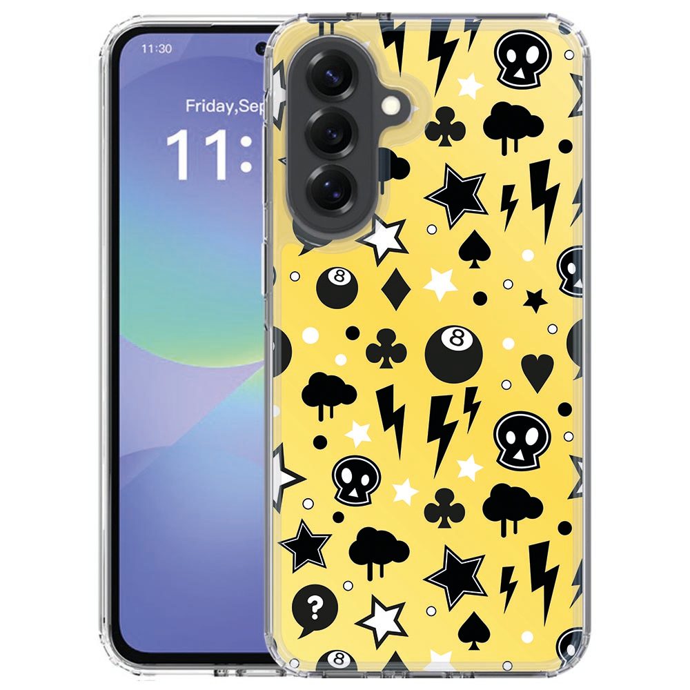 Achterkant van het Punk Yellow TPU hoesje voor de Samsung Galaxy A57 met felgele print