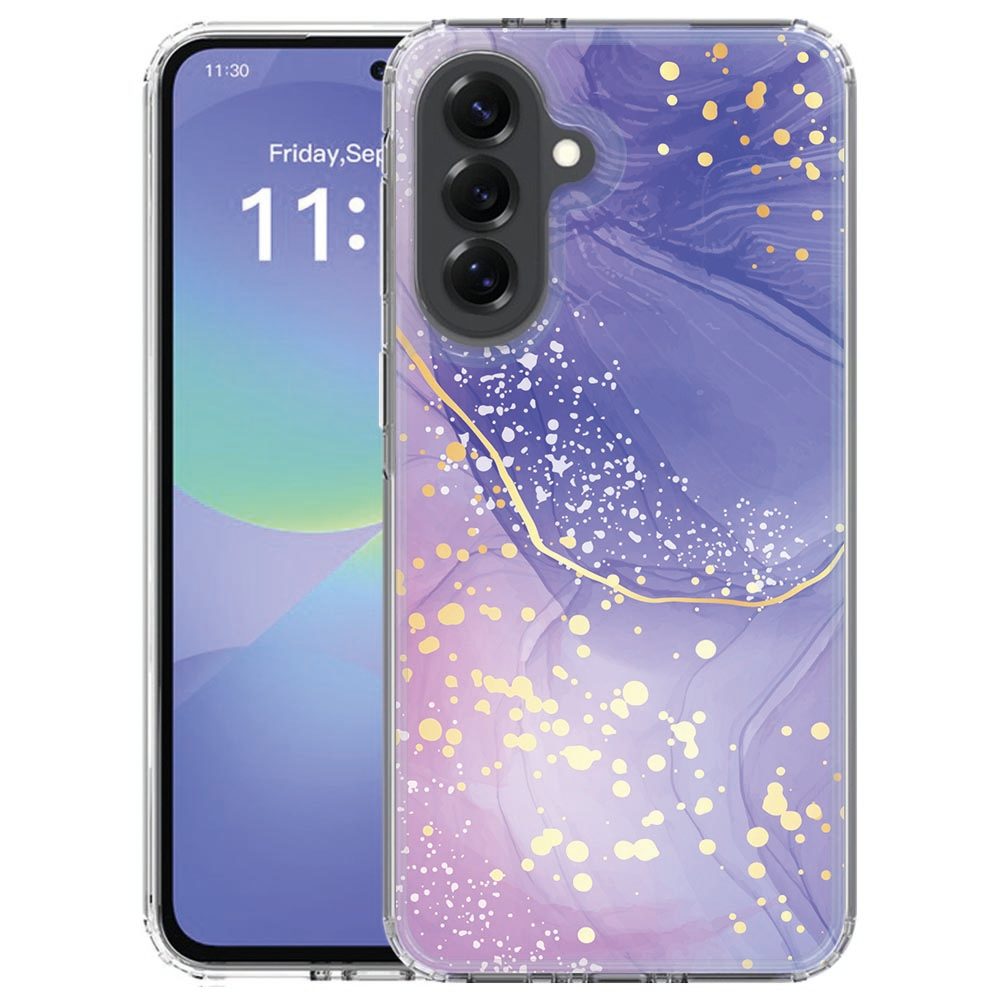 Back cover hoesje Samsung Galaxy A57 Watercolor Paars, achteraanzicht met paarse aquarelvegen