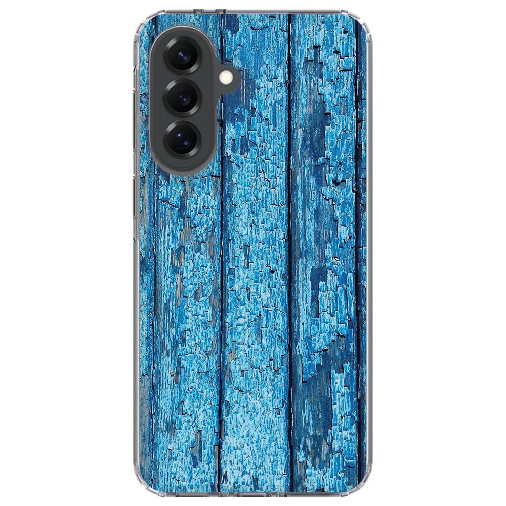 Samsung Galaxy A57 softcase hoesje Wood Blue schuin gezien, met transparante zijkant