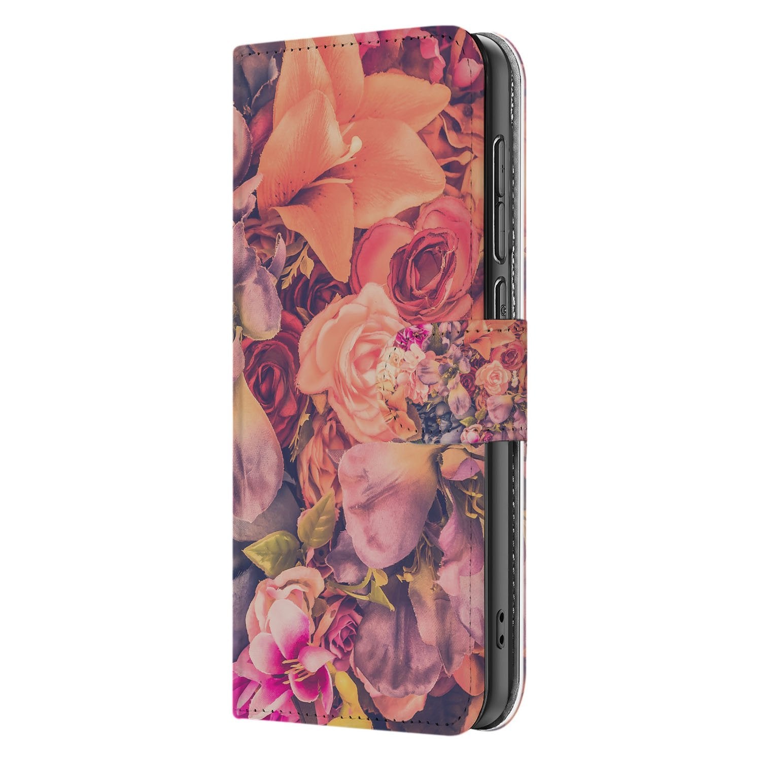 Samsung Galaxy S25 FE Boekhoesje Bloemen Met 3 Pasjes Roze Oranje Paars