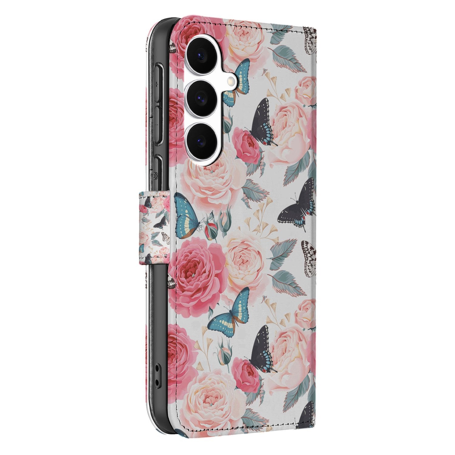 Samsung Galaxy S25 FE Bookcase Hoesje Roze Butterfly Roses Met Pasjes