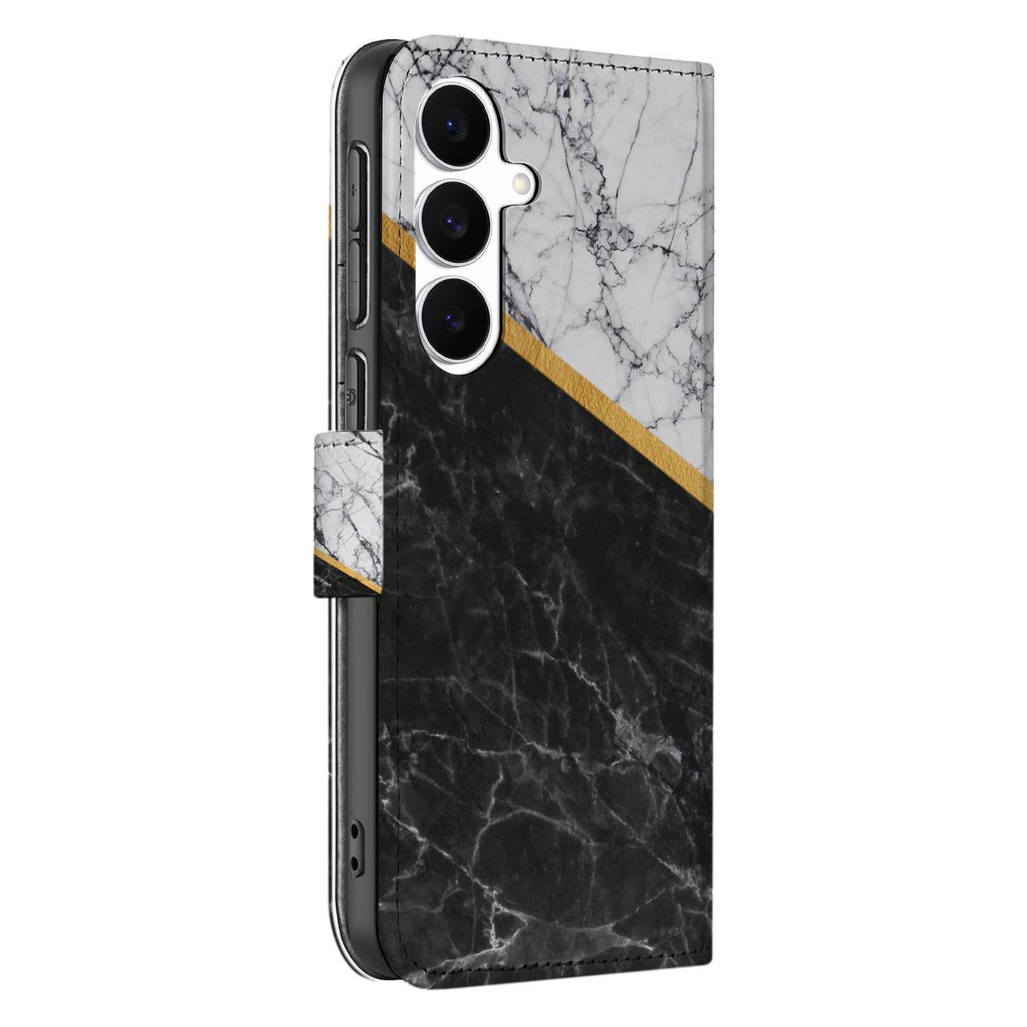 Samsung Galaxy S25 FE Bookcase Marmer Wit Zwart Gouden Lijn
