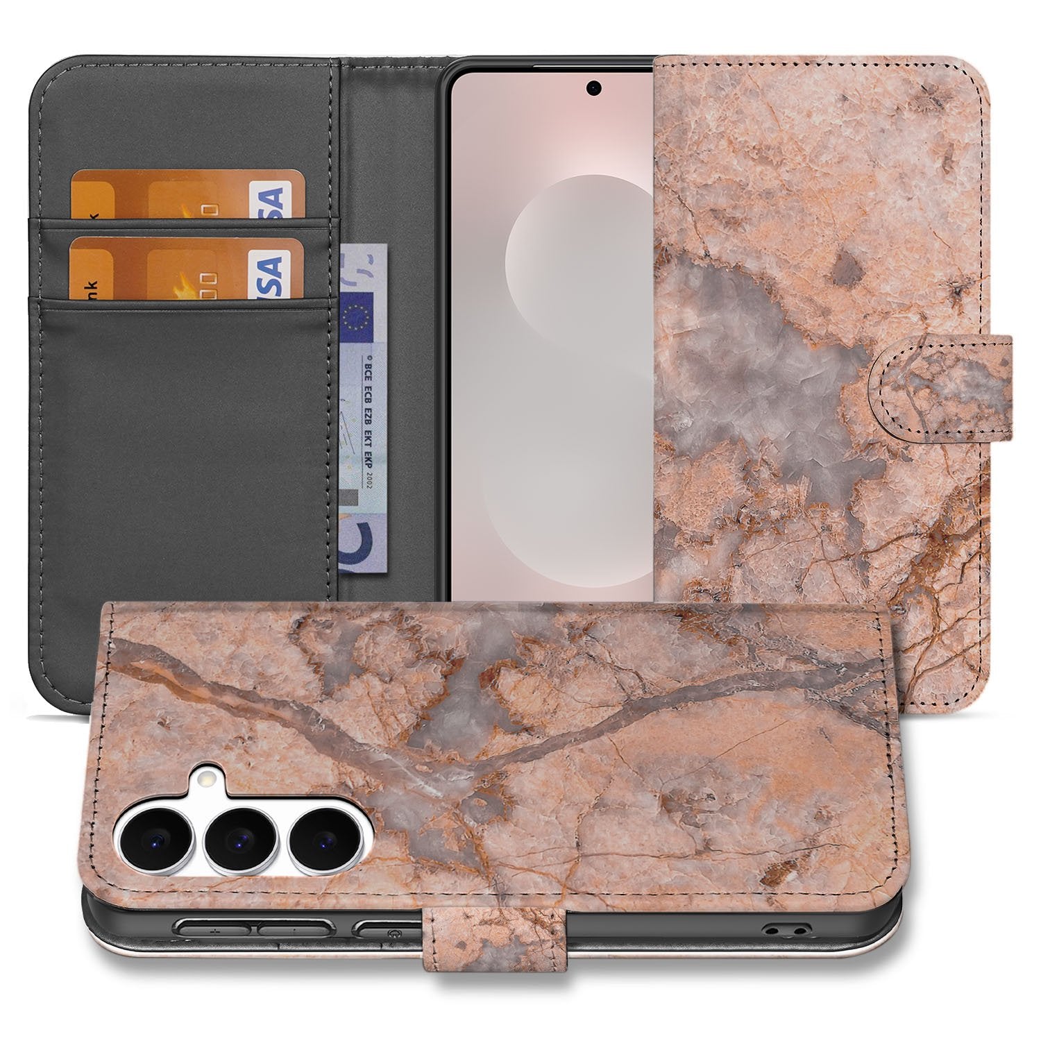 Samsung Galaxy S25 FE Bookcase Hoes Marmer Oranje Met Pasjes