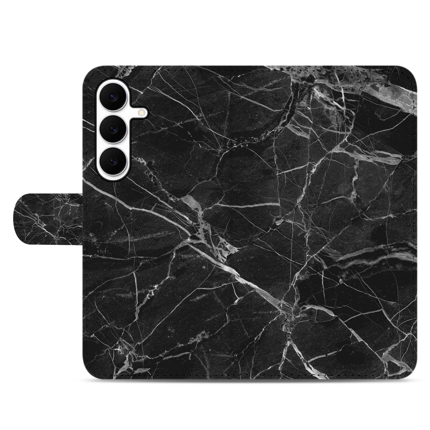 Samsung Galaxy S25 FE Bookcase Zwart Marmer Met Pasjesvak Luxe