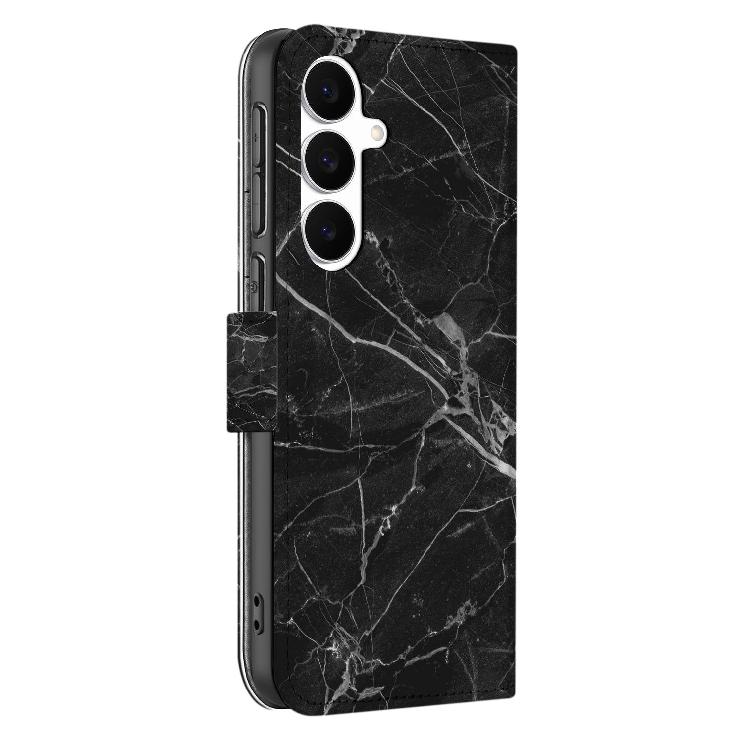 Samsung Galaxy S25 FE Bookcase Zwart Marmer Met Pasjesvak Luxe