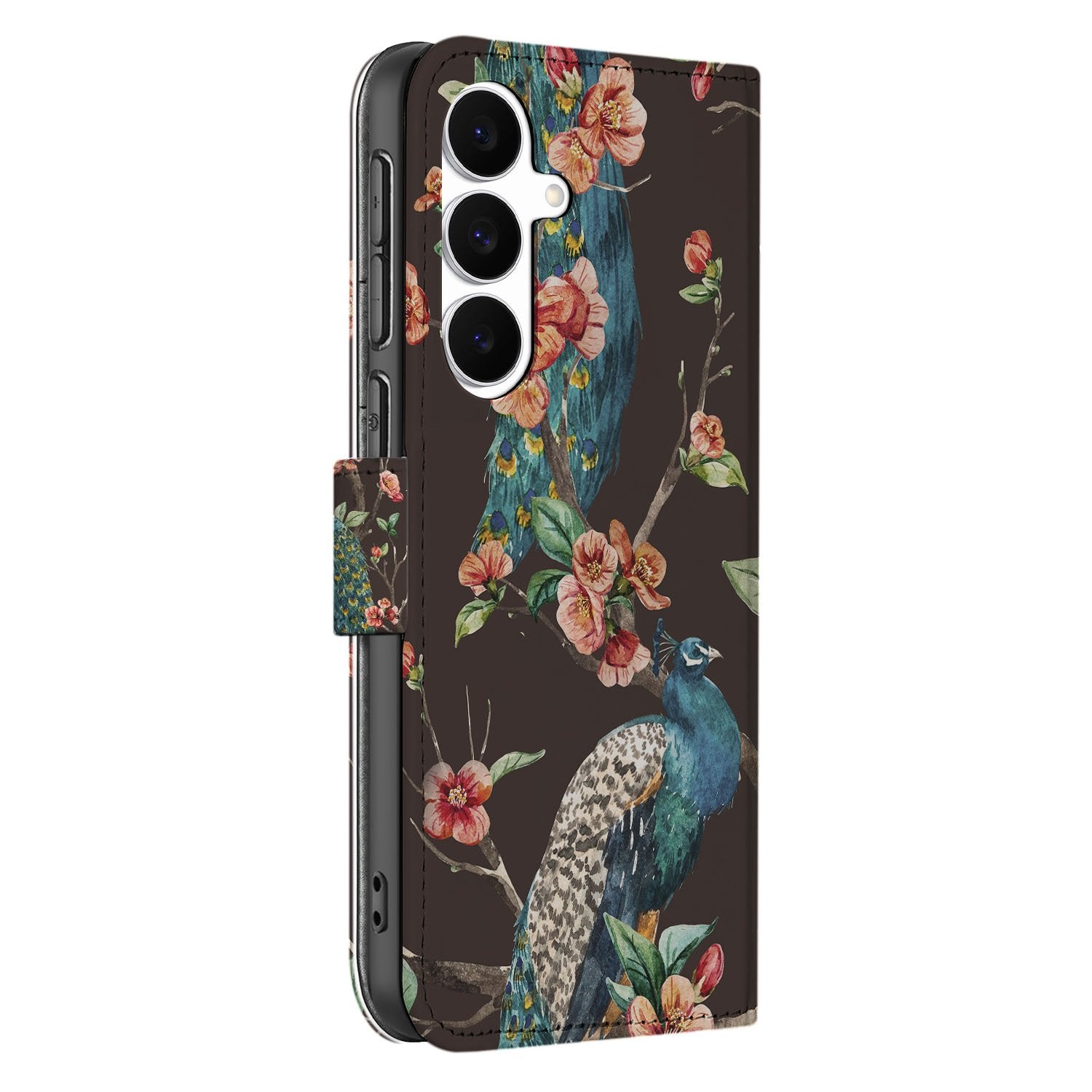 Samsung Galaxy S25 FE Bookcase Hoesje Met Pasjes Pauw Bloemen Print