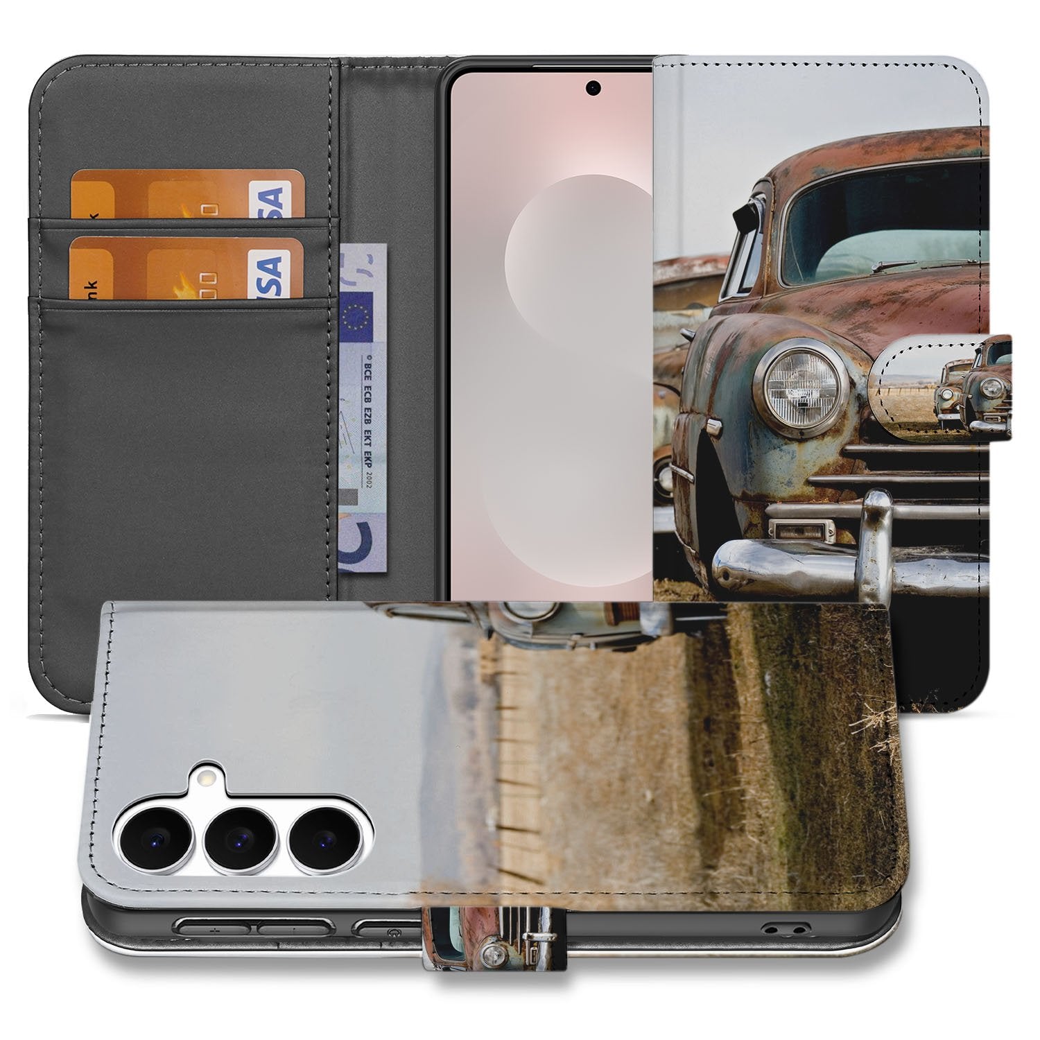 Samsung Galaxy S25 FE Portemonnee Hoesje Vintage Auto 3 Pasjes TPU