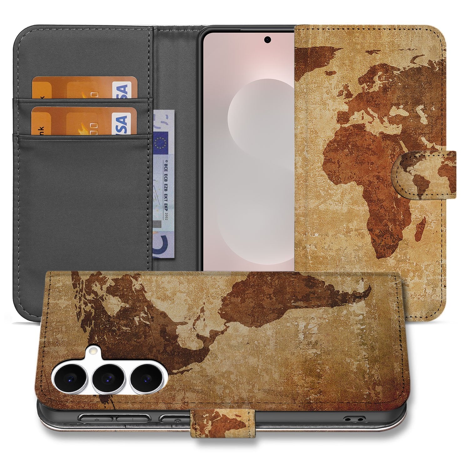 Samsung Galaxy S25 FE Flip Cover Bookcase Wereldkaart Met Pasjes