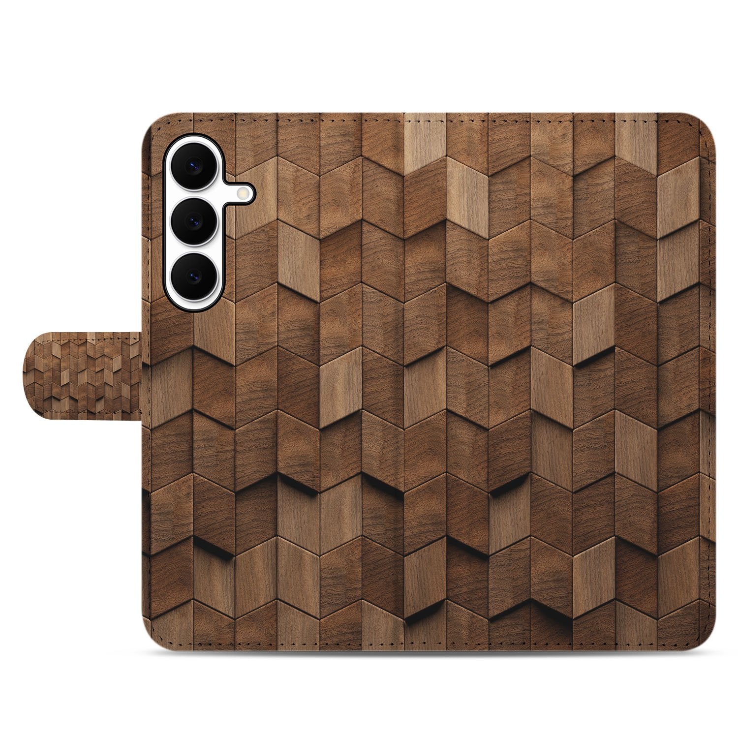 Book Style Hoes Voor Samsung Galaxy S25 FE Wooden Cubes Houtprint Bruin