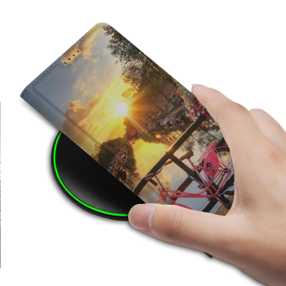 Samsung Galaxy S25 FE Book Cover Amsterdamse Grachten Book Case afbeelding hand aanzicht