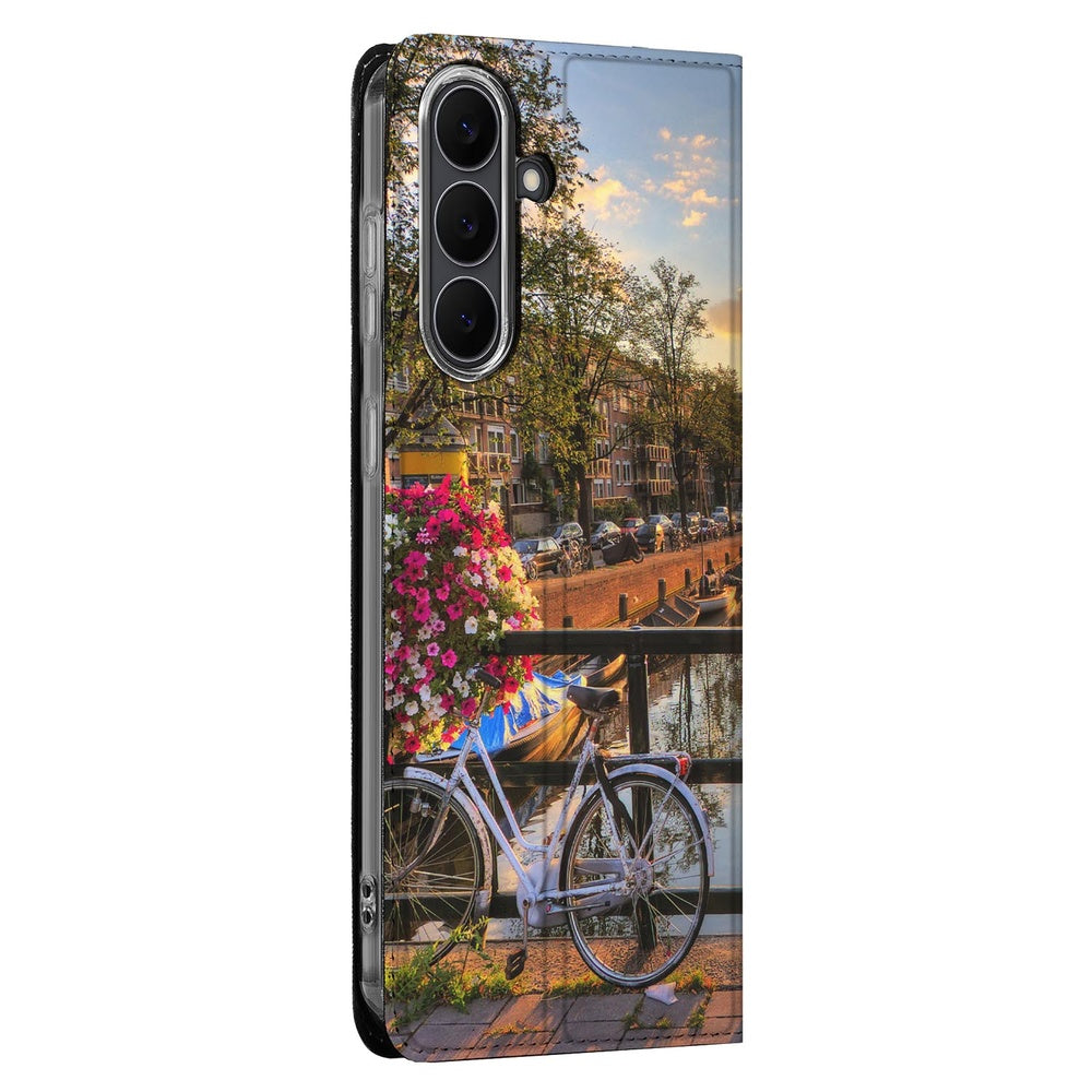 Samsung Galaxy S25 FE Book Cover Amsterdamse Grachten boekhoes Amsterdamse grachten fiets