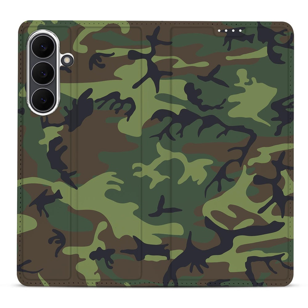 Samsung Galaxy S25FE Bookcase Army Dark camouflage ontwerp achterkant