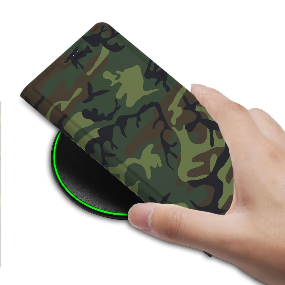 Samsung Galaxy S25FE Bookcase Army Dark camouflage hand wireless oplader