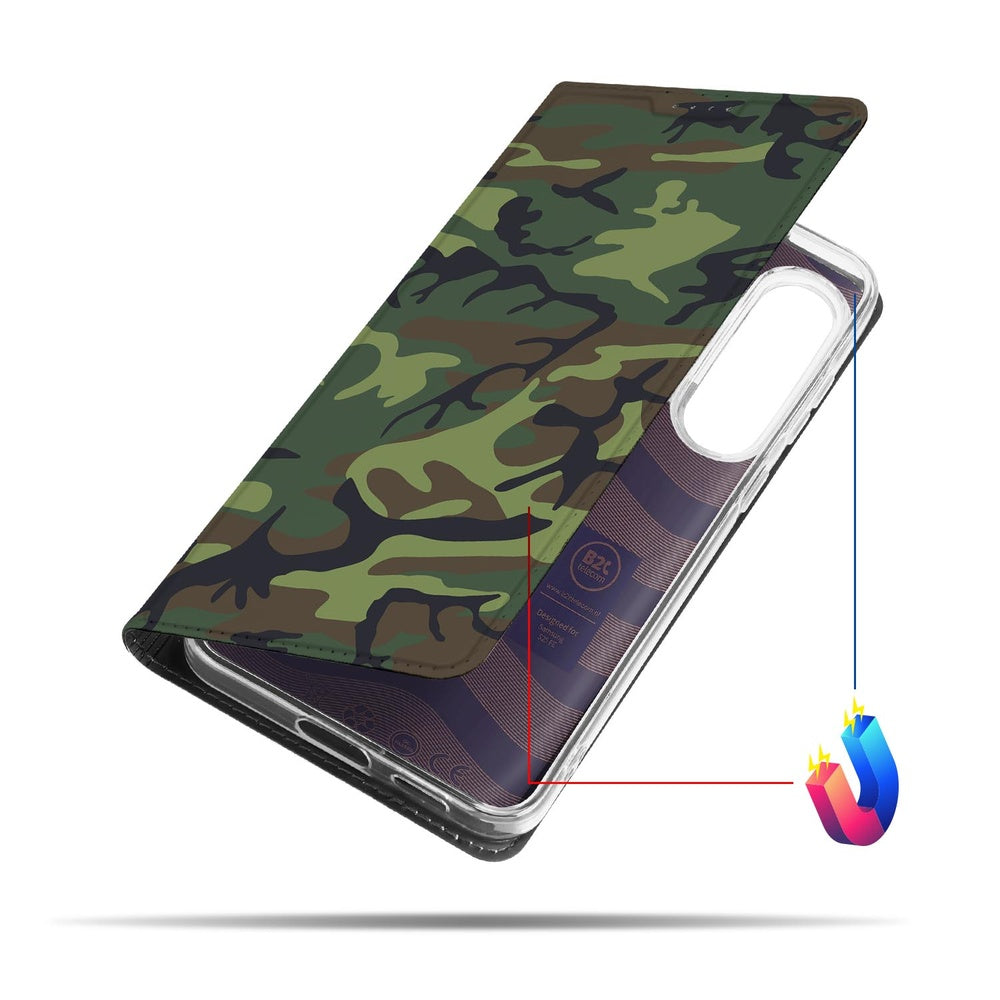 Samsung Galaxy S25FE Bookcase Army Dark boekhoes camouflage vooraanzicht